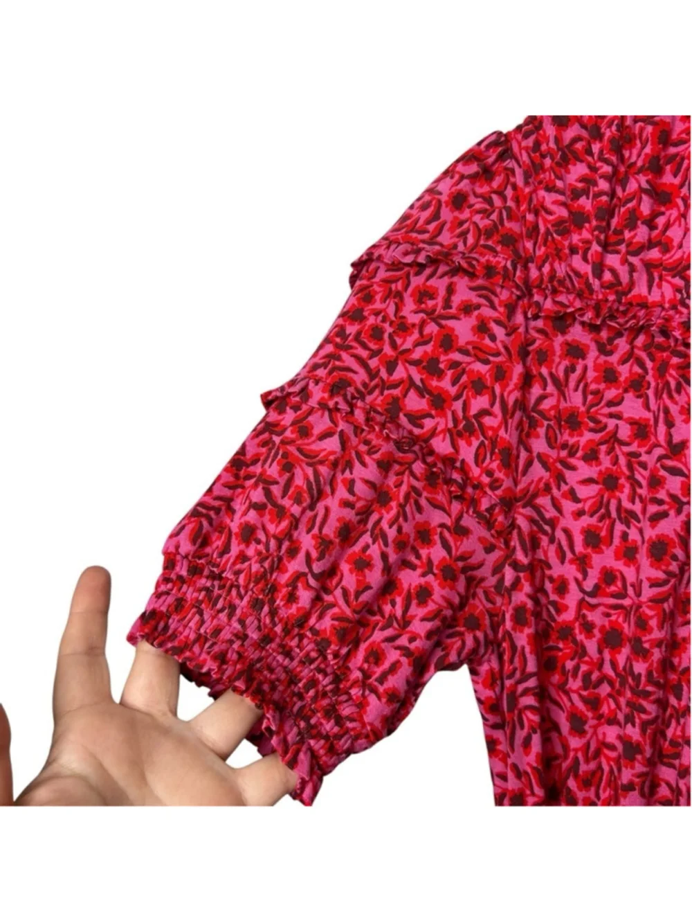 Boden Pink Red Yoke Detail Jersey Midi Dress in Gin Fizz Abstract Vine Size 8L - Picture 11 of 16